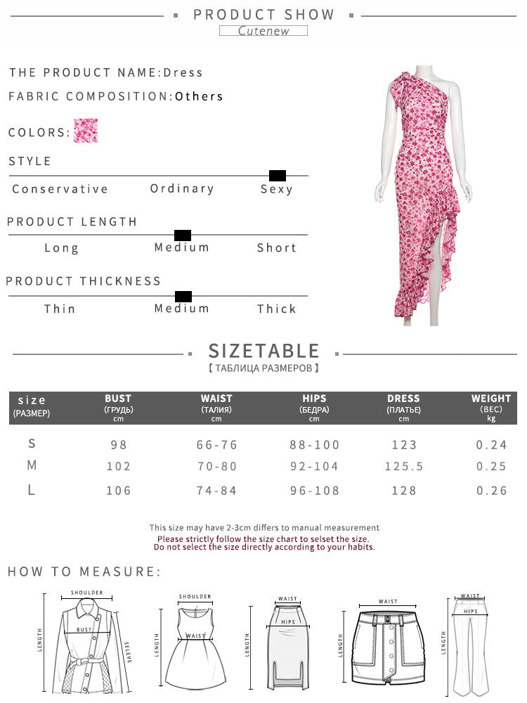 Cutenew Floral Print Women Midi Dresses Fashion Incline Shoulder Bandage Ruffle