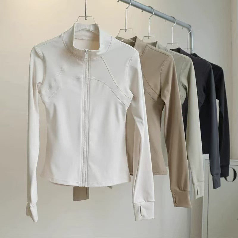 Women's High-End Yoga Fitness Jacket Autumn Stand Collar Long Sleeve Windproof Sports Running Training Top
