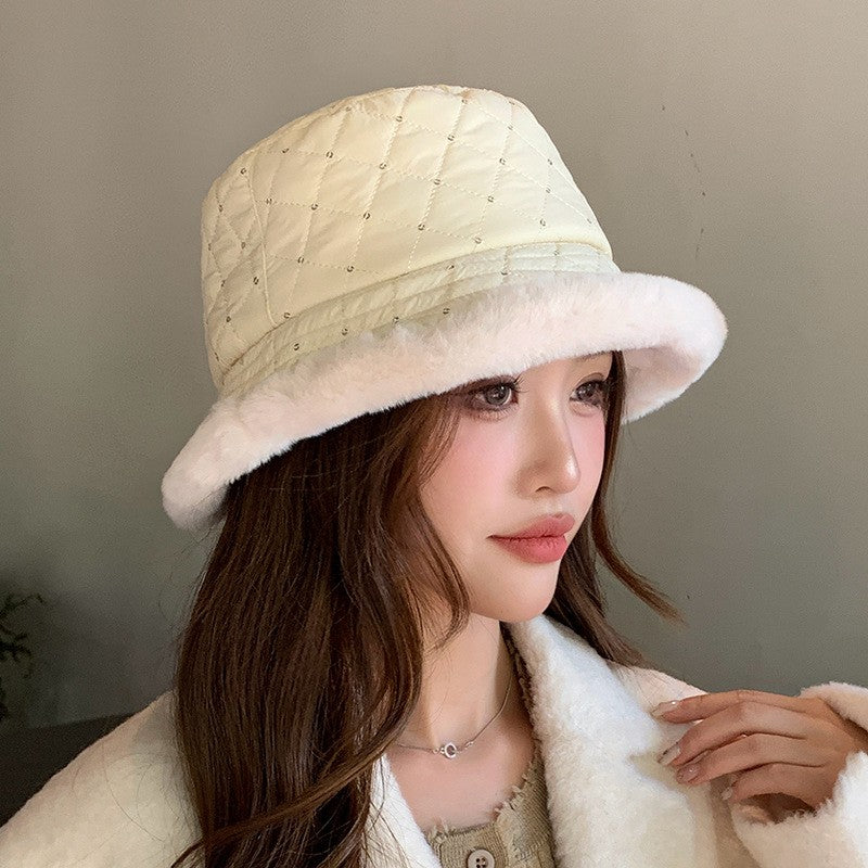 Chapéu de balde coreano feminino celebridade da Internet, marca moderna, quente e espesso, chapéu de bacia, moda versátil, imitação de vison, chapéu de balde de penas.