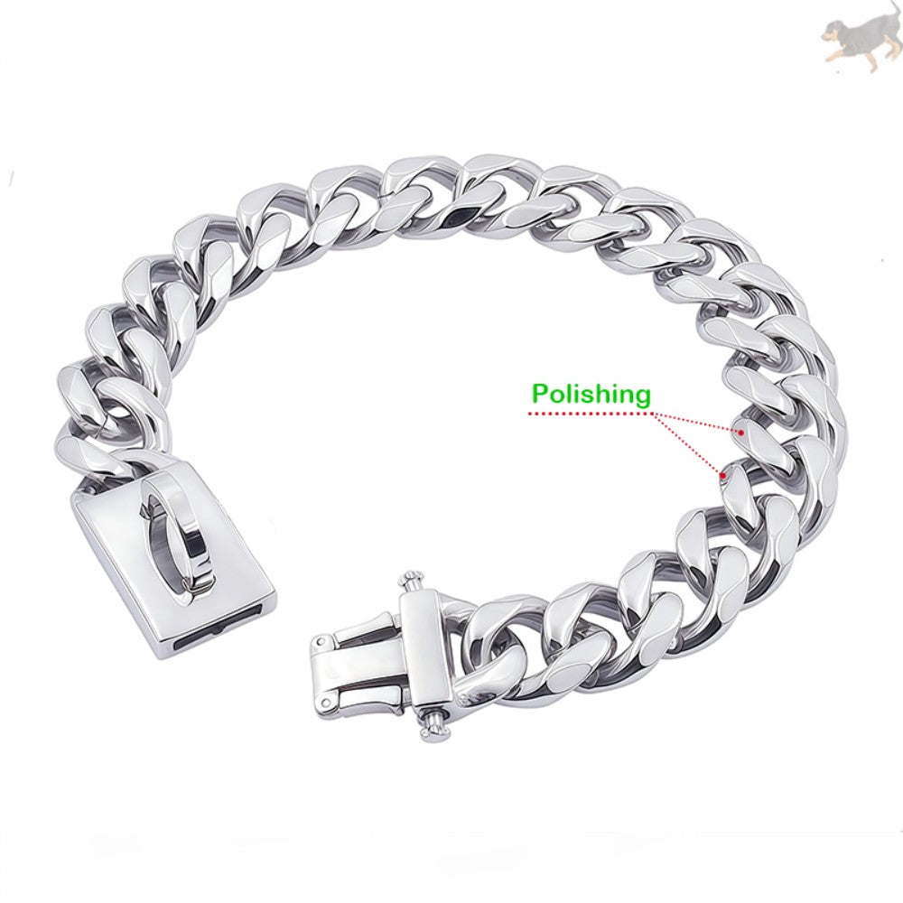 Gold Dog Collar Stainless Steel Metal Pet Choker Silver 19mm Wide Lead for Medium Large Dogs French bulldog Labrador Retriever