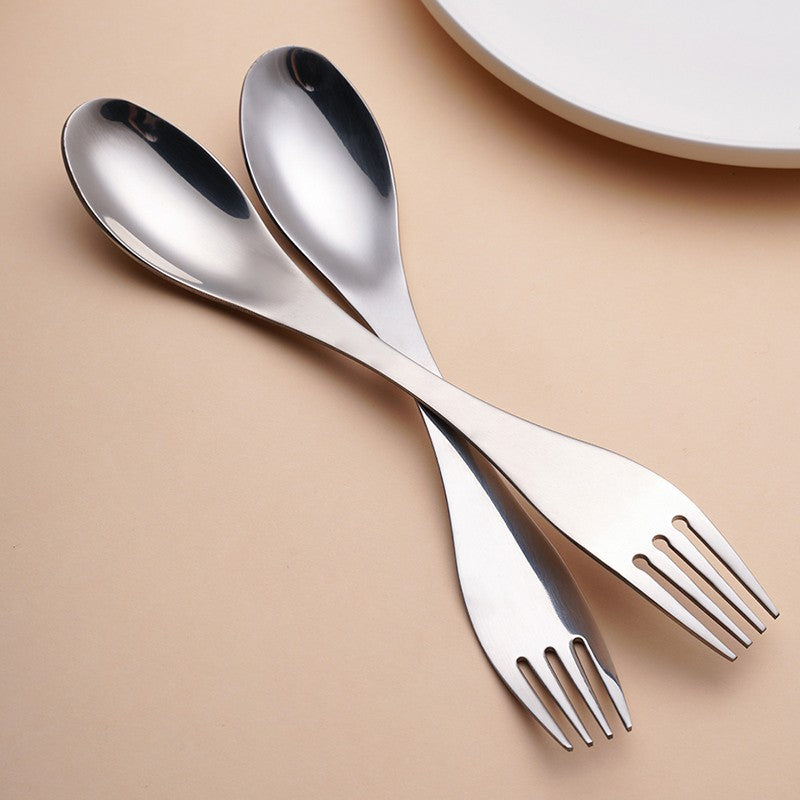 2 Peças Garfo-Colher de Aço Inoxidável 2 em 1 com Bolsa para Talheres Garfo-Colher Portátil para Acampamento Garfo-Colher Reutilizável Kit de Utensílios de Cozinha