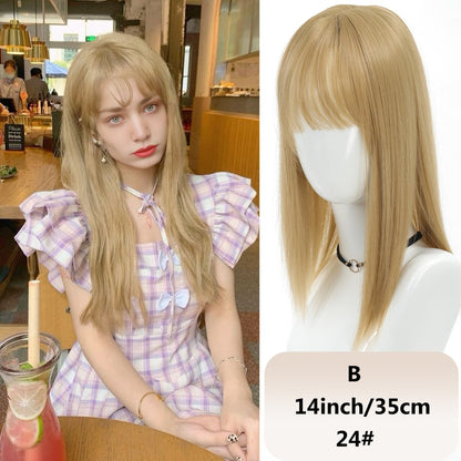 Franja sintética feminina de 25 cm/35 cm, lisa, aplique de cabelo topo, três presilhas, peruca preta/peruca marrom/peruca bege/peruca cáqui