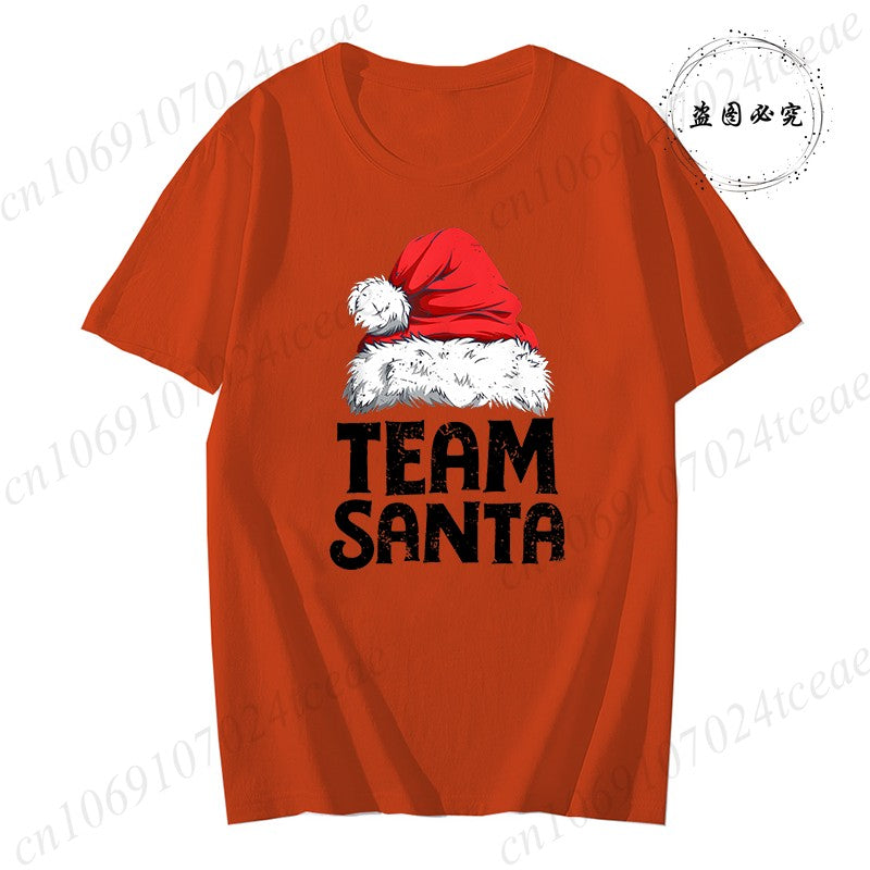 Women's Casual Short Sleeve T-Shirt with Christmas Team Santa Print T-Shirts Round Neck Christmas Party Wear Women's Clothing