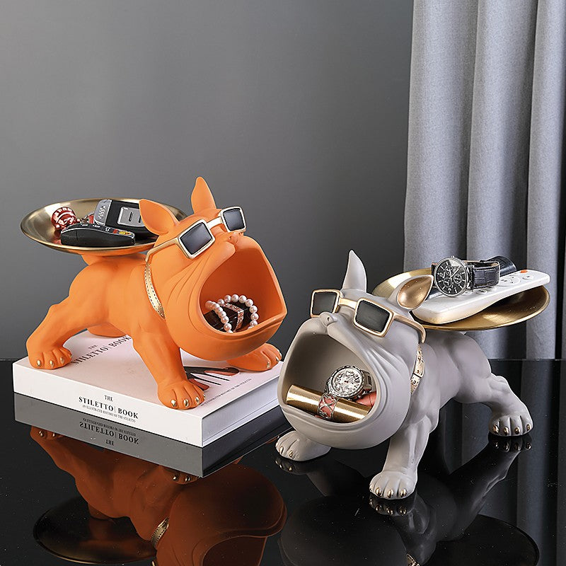 Estatueta de Bulldog para Decoração de Casa de 30cm, Estátua de Cachorro, Caixa de Armazenamento, Ornamento Animal, Artesanato de Resina, Escultura de Arte, Estatueta de Cachorro para Casa