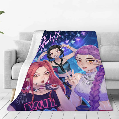 Huntrix Blankets K pop Demon Hunters Zoey Rumi Mira Soft Warm Throw Blanket Kids Living Room Couch Sofa Bed Fluffy Bedspread