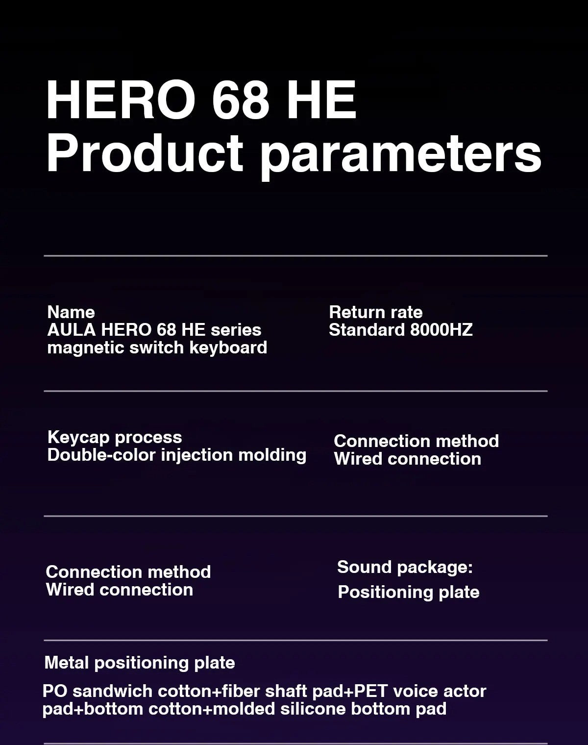 Teclado Mecânico para Jogos RGB com Switches Magnéticos AULA HERO 68HE Teclado para eSports com Acionamento Rápido e Retorno de 8K com Fio Personalizado
