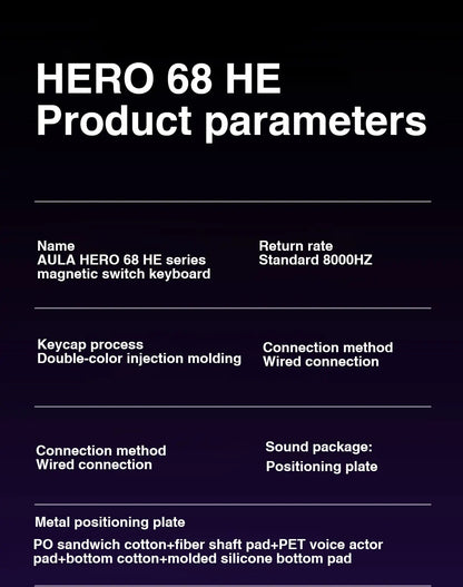 Teclado Mecânico para Jogos RGB com Switches Magnéticos AULA HERO 68HE Teclado para eSports com Acionamento Rápido e Retorno de 8K com Fio Personalizado