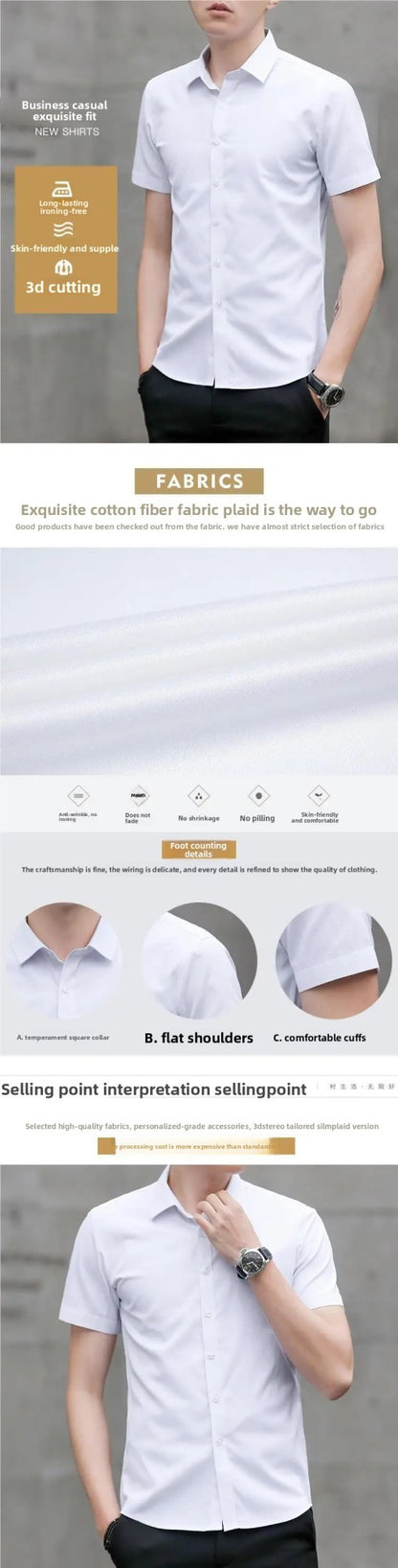 Summer Short Sleeve Men's Dress Shirt Anti-Wrinkle Easy Care Workwear Formal Business Suit Shirt for Sales Professional