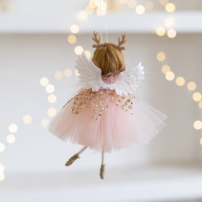 Christmas mesh skirt antlers angel girl doll pendant Christmas tree decoration small pendant children New Year gift