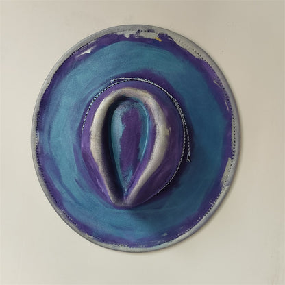 Chapéu Fedora Pintado à Mão Masculino e Feminino Chapéu Panamá Moda Primavera Outono com Pena Envolta Chapéu Fedora de Lã com Aba Grande
