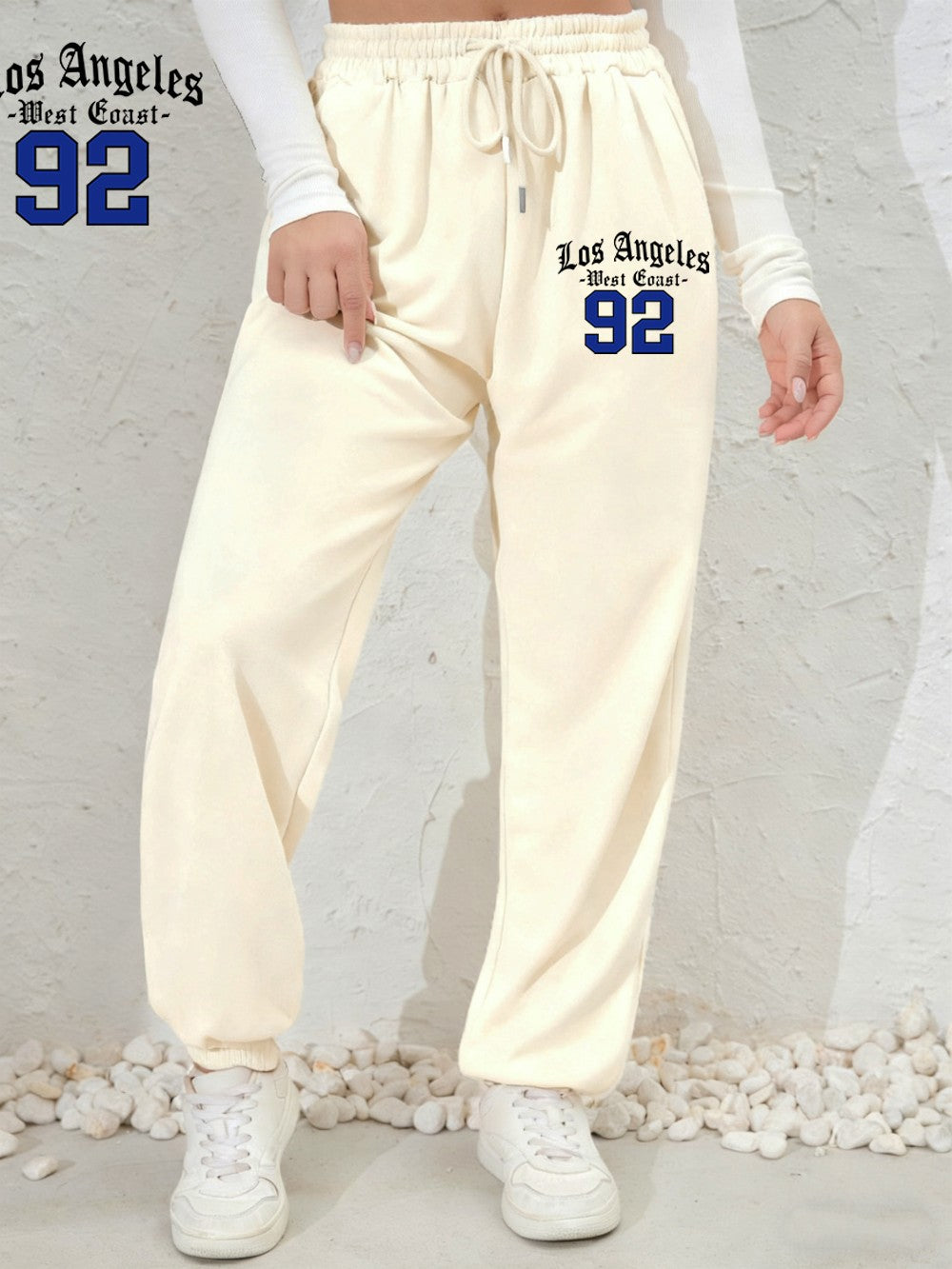 Los Angeles West Coast 92 Prints Sweatpants Womens Casual Jogger Pants Elastic Waist Pocket Fleece Trousers Autumn Woman Clothes
