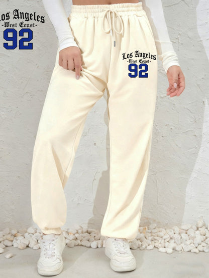 Los Angeles West Coast 92 Prints Sweatpants Womens Casual Jogger Pants Elastic Waist Pocket Fleece Trousers Autumn Woman Clothes