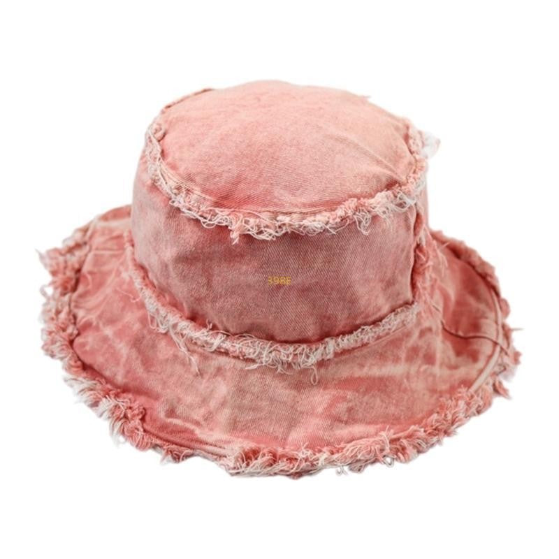 Chapéu Bucket Desfiado para Adulto, de Férias, Primavera, Proteção Solar, Chapéu de Pescador Desgastado