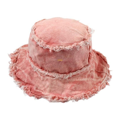 Chapéu Bucket Desfiado para Adulto, de Férias, Primavera, Proteção Solar, Chapéu de Pescador Desgastado
