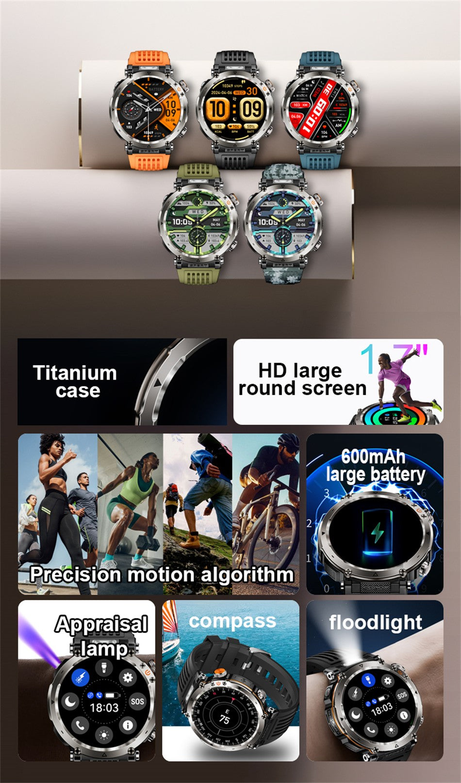 2025 Novo Relógio de Luxo Moderno 5ATM HT30 GPS Bússola Smartwatch Esportivo Masculino Externo AMOLED 366*366 NFC Frequência Cardíaca IP68 Smartwatch
