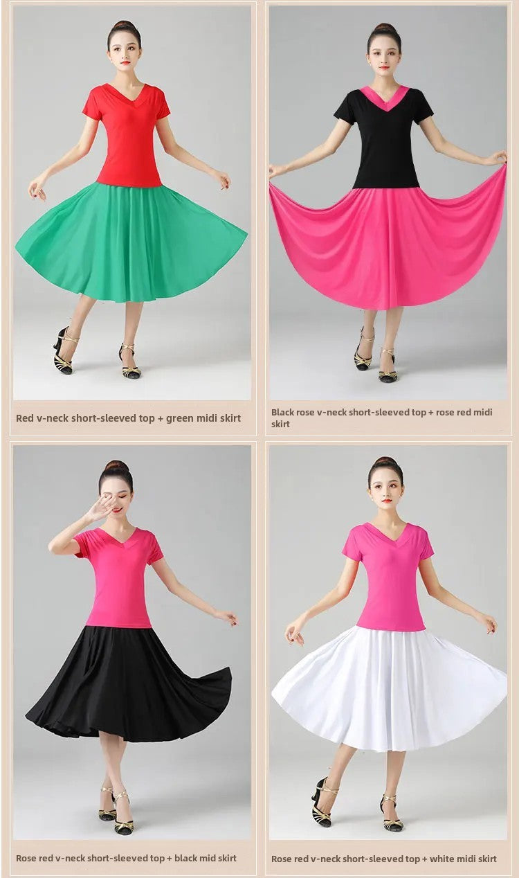Plus Size Elegant Plus Size Women's Long Dress For Dancing And Commuting Stylish Square Dance Skirt With Wide Hemline For Soc...