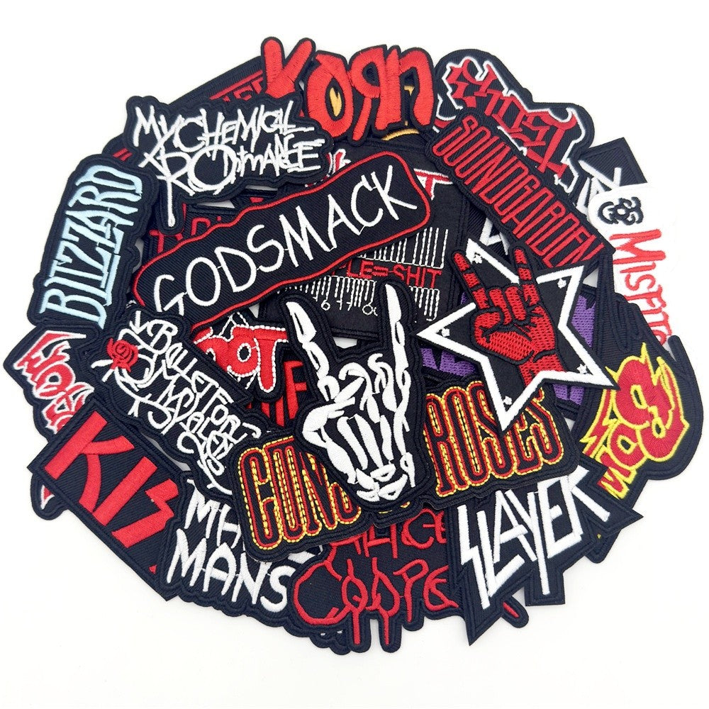 25PCS/Lot Rock Band Patches for Clothing Embroidery Stripes Iron on Patches Music Badges Diy Clothes Stickers Sewing Vest Jacket
