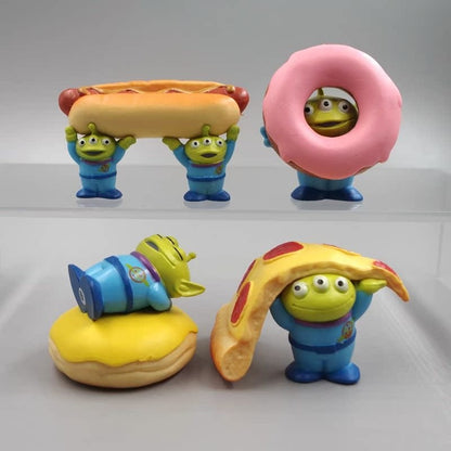 4 peças Disney Anime Toy Story Mini Pvc Engraçado Figura de Ação Alienígena Cachorros Quentes Pizza Kawaii Modelo Diy Decoração de Bolo Presentes de Aniversário Infantis