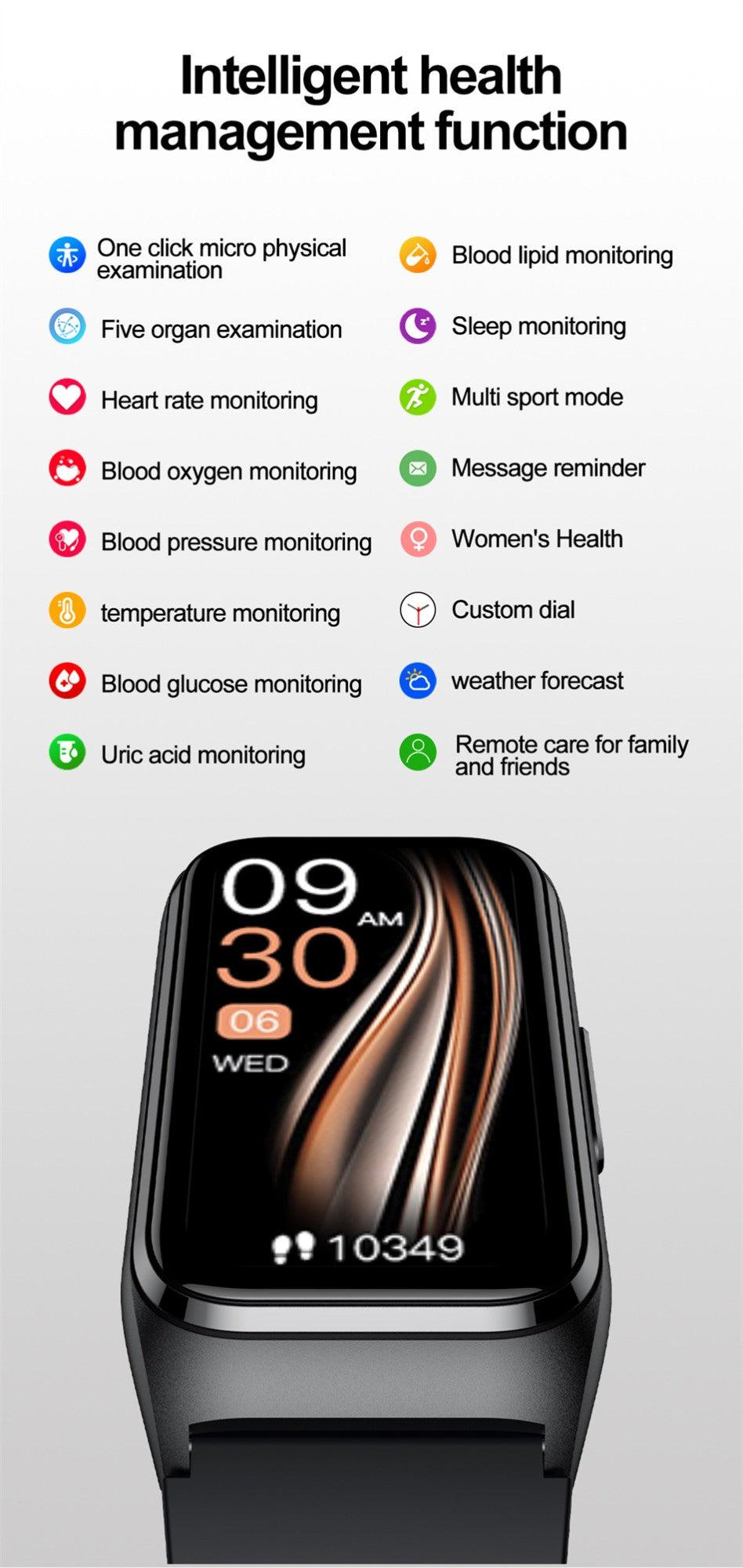 ECG+PPG Smart Watch Health Monitoring Blood Pressure Uric Acid Blood Fat bracelet Bluetooth Call Reminder Waterproof SmartWatch