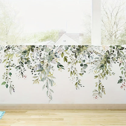 2pcs Plant Vine Flower Green Leaf Self-Adhesive Wall Stickers Removable Decorative Decal for Home Living Room Bedroom Background