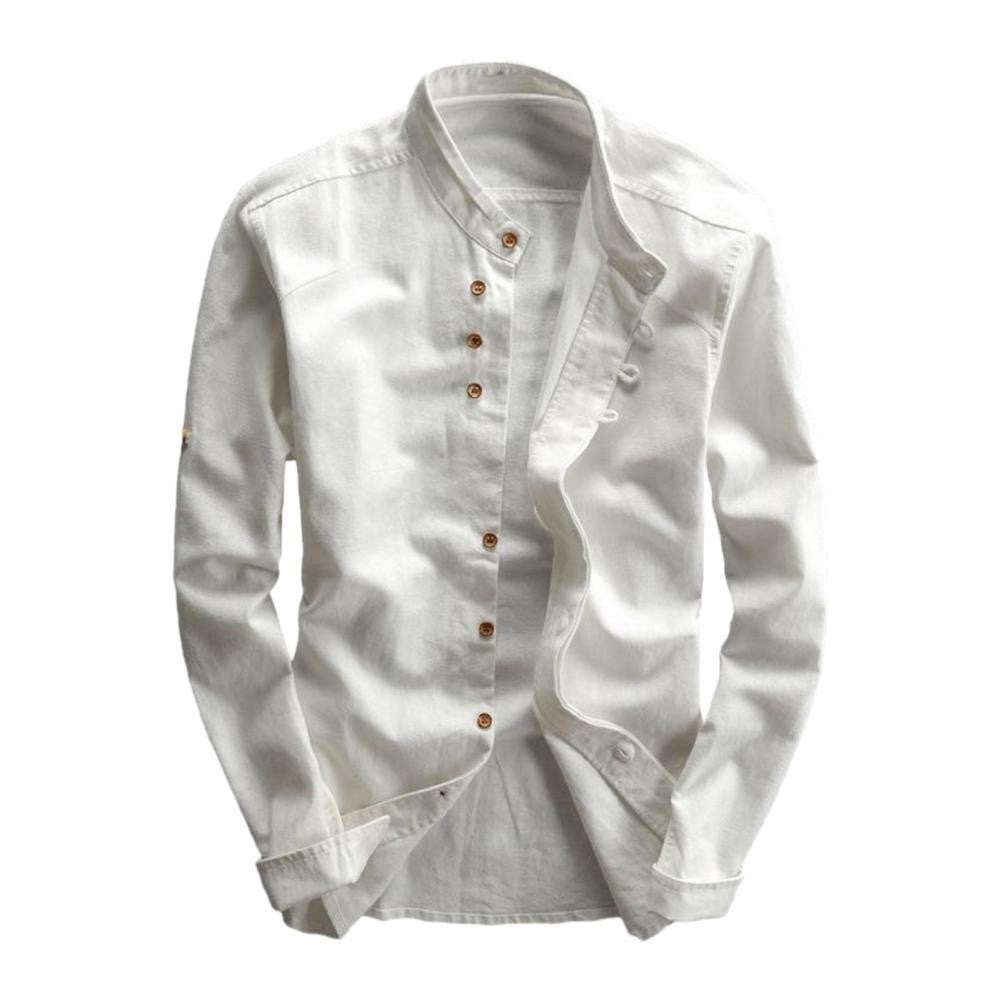 Japan Style Men Cotton Linen Shirt Long Sleeve Slim Fit Single-breasted Cardigan Shirt Harajuku Stand Collar Men Casual Shirts