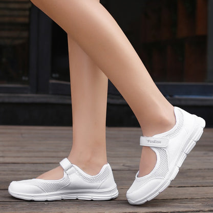Sapatos Femininos Respiráveis Vulcanizados Brancos Tênis Feminino Moda Malha Respirável Sapatos Casuais de Caminhada Sapatos de Trabalho Feminino