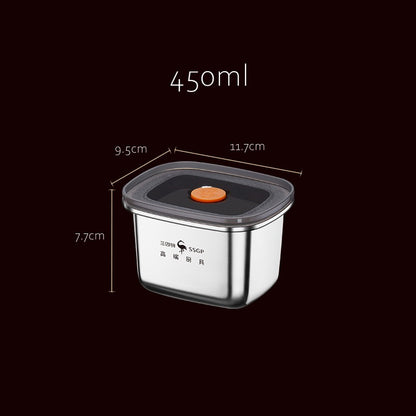 Luxury LFGB Certificated 304 Stainless Steel Crisper Silicone Sealing Edge Vacuum Container Air Exhaust Fresh-Keeping Food Box