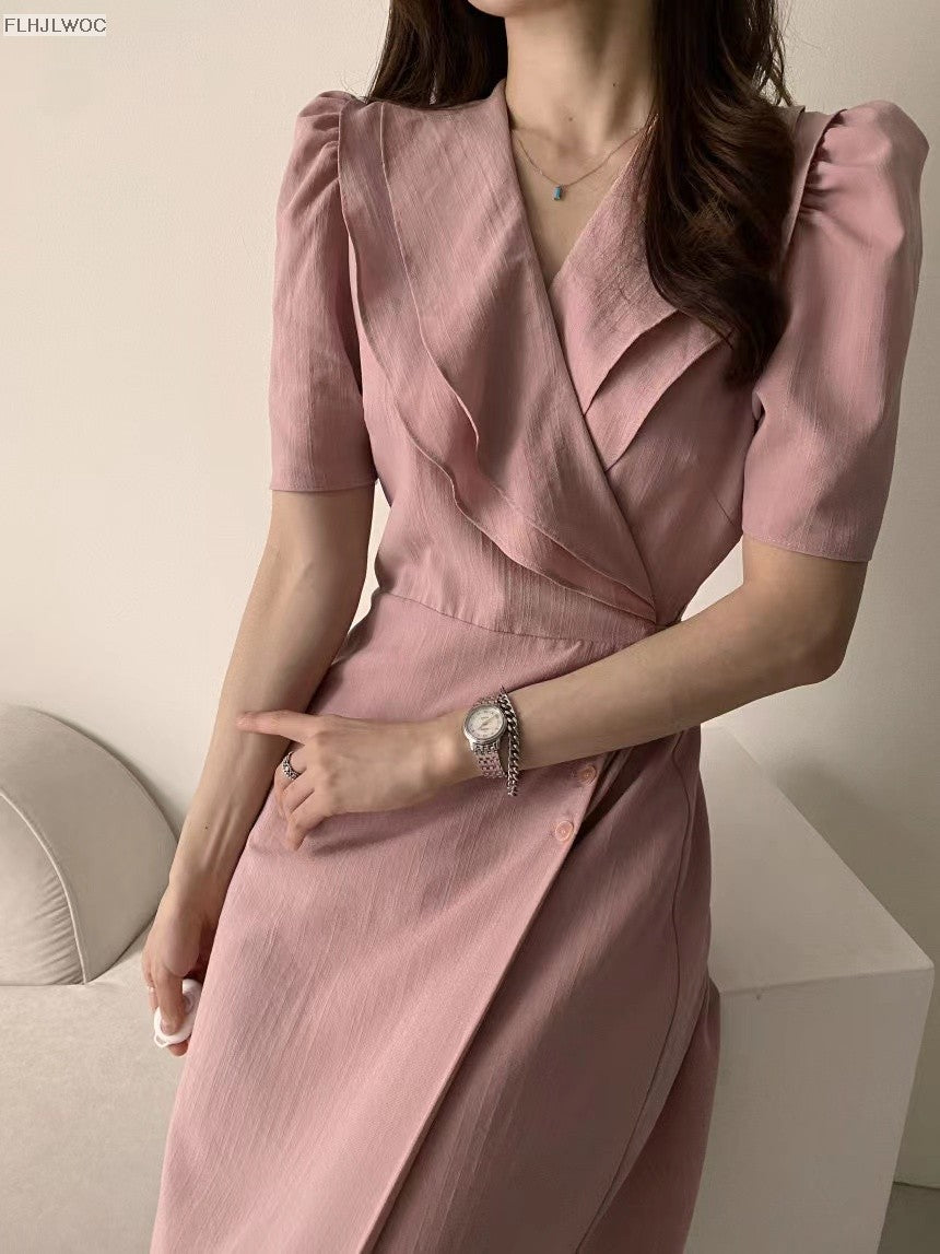 South Korea Chic Midi Dress Women Summer Japan Style Retro Vintage Design Ruffle