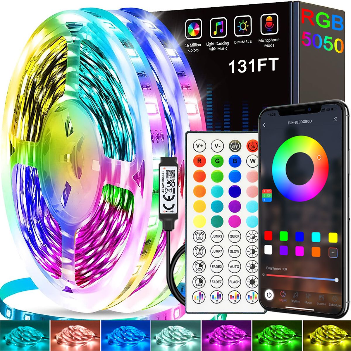 1-40m LED Strip Lights for Room Decoration, APP + 44-Key Remote Music Sync, 5V USB RGB Flexible Tape for TV Backlight