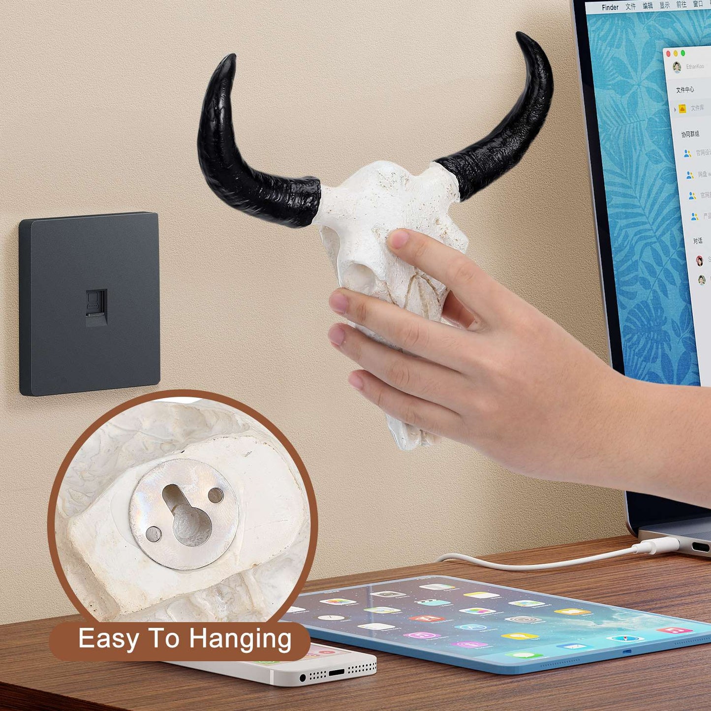 Skull Ox Horn Wall Hangers Resin Horn Cow Skull Wall Hanging Ornament Resin Bull Skull Decoration For Home Office