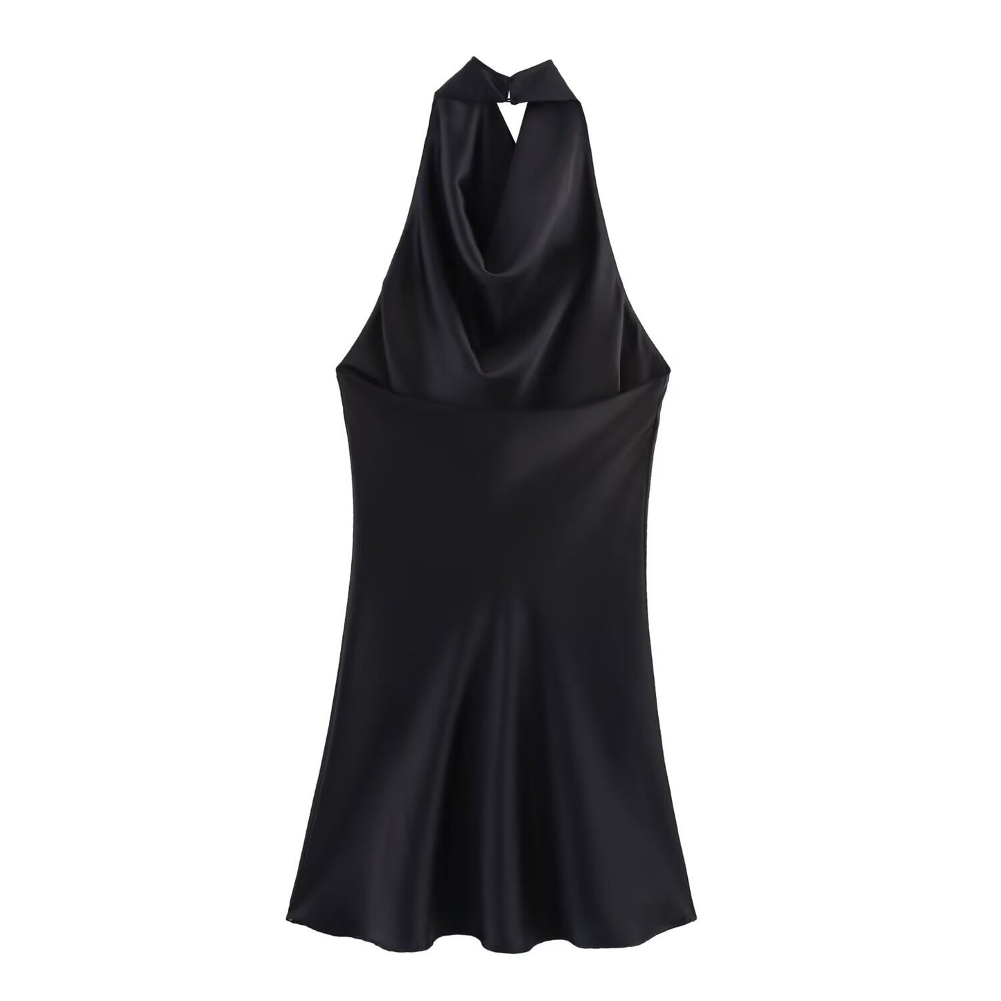 2025 Summer New Women's Clothing Simple Temperament Fashionable And Sexy Backless Silk Satin Texture Hanging Neck Dress