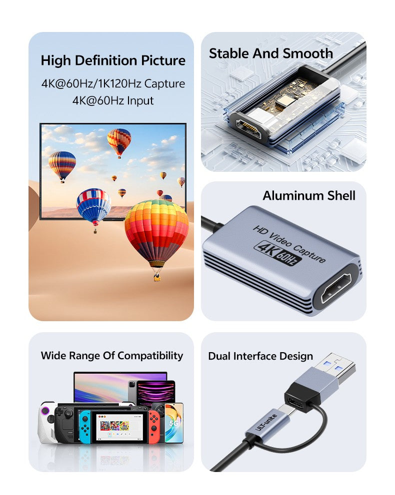 4K Video Capture Card MS2130S HDMI to USB-A/USB-C USB3.0 Capture Video and Audio Recording for OBS Studio PotPlayer QT Player