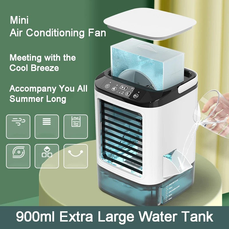 Ventilador Portátil de Mesa com Ar Condicionado Duplo Spray Atomização Ultrassônica 3 Velocidades Mudo Refrigerador de Ar Luz Noturna Ventilador Elétrico para Casa