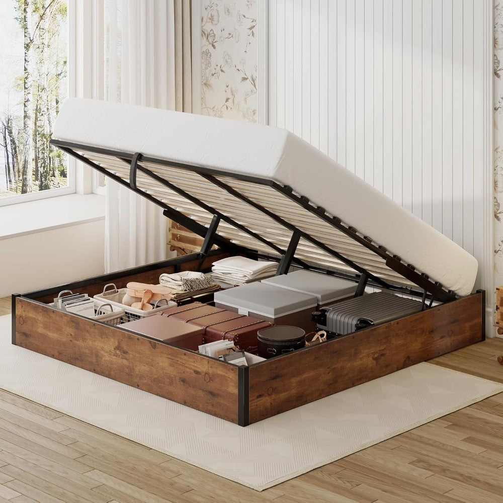 Queen Size Lift Up Storage Platform Bed Frame, Metal Bed Frame with Wooden Slats Support, No Box Spring Needed, Large Storage Sp