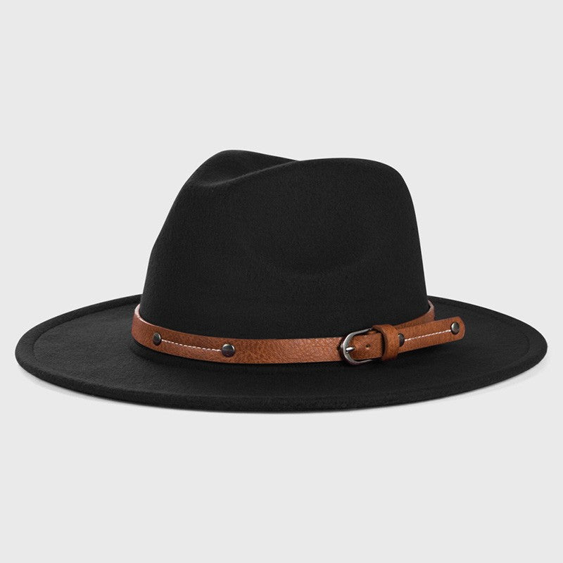 Belt Wool Fedoras Hat For Women Men Winter Autumn Warm Vintage British Style Round Bowler Caps Church Flat Brim Felt Jazz Hats