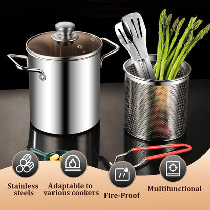 New Deep Frying Pot Kitchen Fryer With Strainer Stainless Steel Tempura Fryer Pan Fry Pot Chicken Fried Chicken Cooking Tools