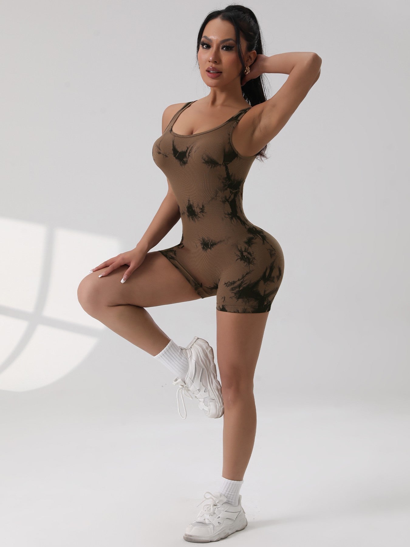 1PCS Tie Die Beautiful Back Yoga Suit Stretch Butt-Lifting Sports Jumpsuit Breathable Threaded Women Bodysuit without Pad