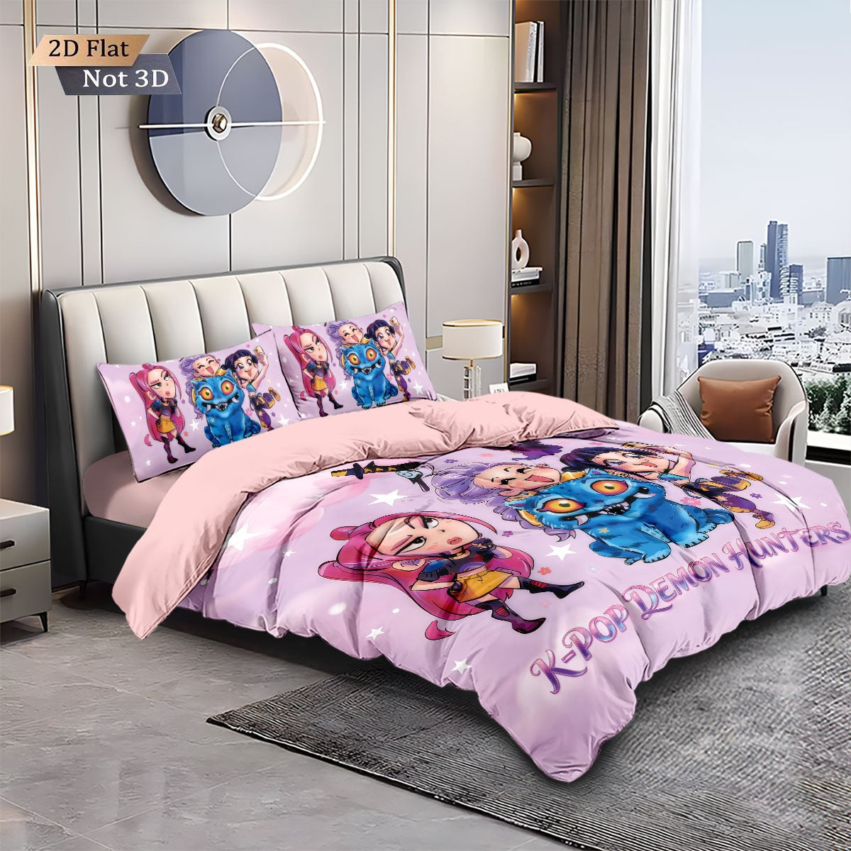 3 Peças Caça-Demônios K-Pop Impresso Conjunto de Cama Sem Microplaqueta Macio e Confortável Dormitório Quarto Vários Tamanhos Lavável na Máquina
