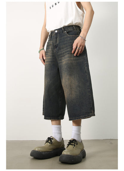 Men's Jeans American Style Vintage Loose Fit Wide Leg Straight Leg Denim Shorts Fashion Design Summer Y2k Gothic Washed Shorts