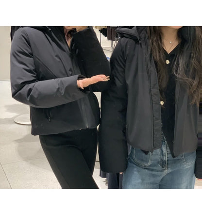 ETJ 2024 Autumn/Winter New TRAF women's short imitation wind waterproof hooded thick warm cotton jacket Outdoor coat 4749703