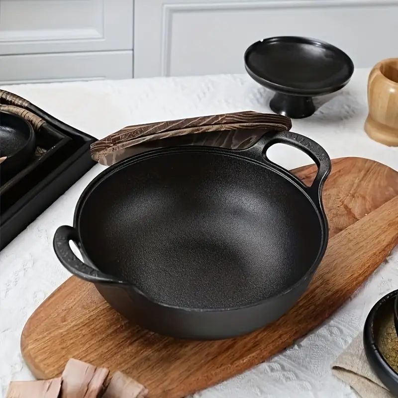 Panela de ferro fundido de fundo plano, tamanho mini, multifuncional, antiaderente, utensílio de cozinha durável, sem tampa