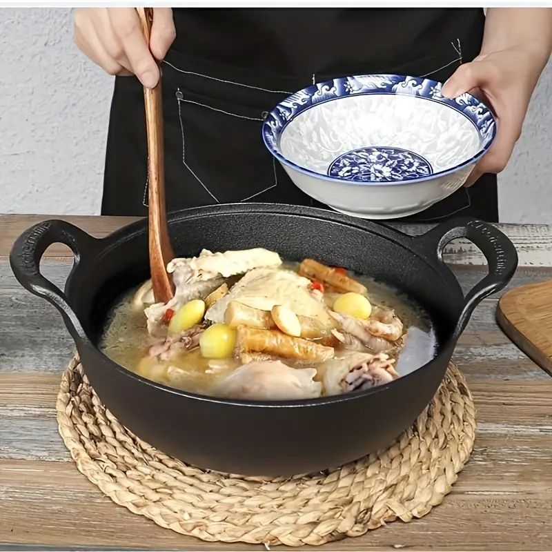 Panela de ferro fundido de fundo plano, tamanho mini, multifuncional, antiaderente, utensílio de cozinha durável, sem tampa