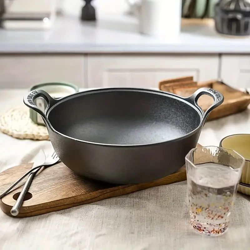 Panela de ferro fundido de fundo plano, tamanho mini, multifuncional, antiaderente, utensílio de cozinha durável, sem tampa