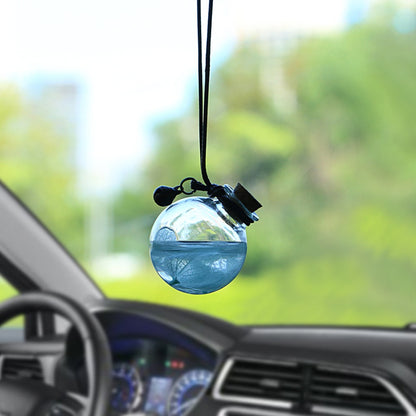 Pingente de Carro de Vidro Vazio com Perfume para Pendurar, Frasco de Decoração Interior Automotivo com Flor, Recipiente de Perfume com Tampa de Madeira