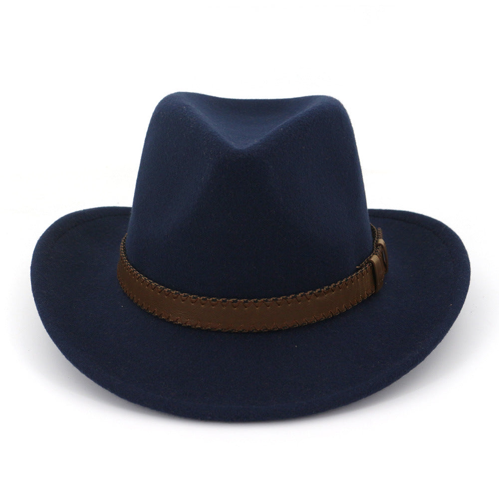 QBHAT Wide Brim Wool Felt Cowboy Fedora Hats with Dark Brown Leather Band Women Men Classic Party Formal Cap Hat Wholesale
