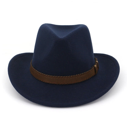 QBHAT Wide Brim Wool Felt Cowboy Fedora Hats with Dark Brown Leather Band Women Men Classic Party Formal Cap Hat Wholesale