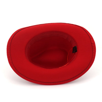 QBHAT Wide Brim Wool Felt Cowboy Fedora Hats with Dark Brown Leather Band Women Men Classic Party Formal Cap Hat Wholesale