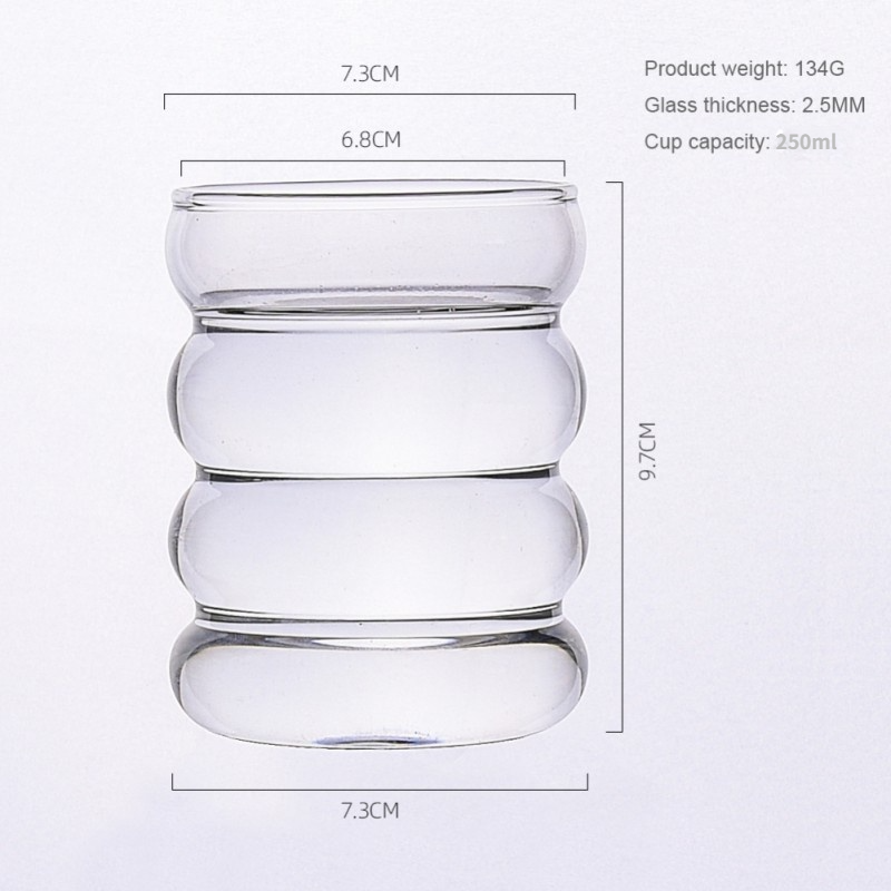 Copo de vidro criativo resistente ao calor, caneca para bebidas, chá, suco, leite, café, copos de água para casa, caneca ondulada 250ml