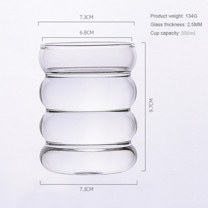 Copo de vidro criativo resistente ao calor, caneca para bebidas, chá, suco, leite, café, copos de água para casa, caneca ondulada 250ml