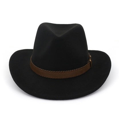 QBHAT Wide Brim Wool Felt Cowboy Fedora Hats with Dark Brown Leather Band Women Men Classic Party Formal Cap Hat Wholesale